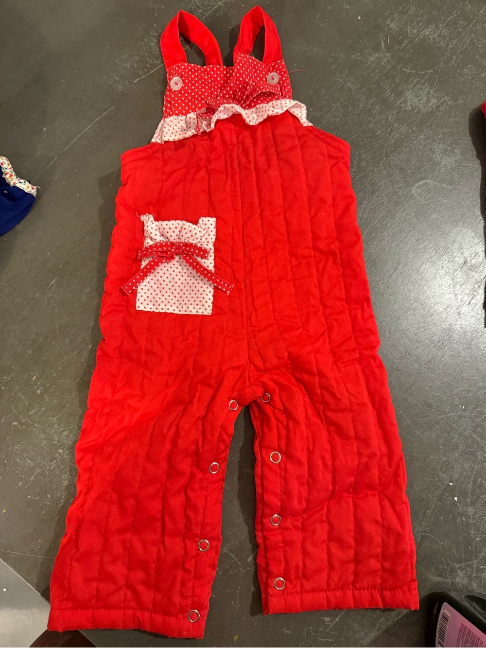 Vintage 1980s Red Quilted Baby Girl One-Piece Overalls